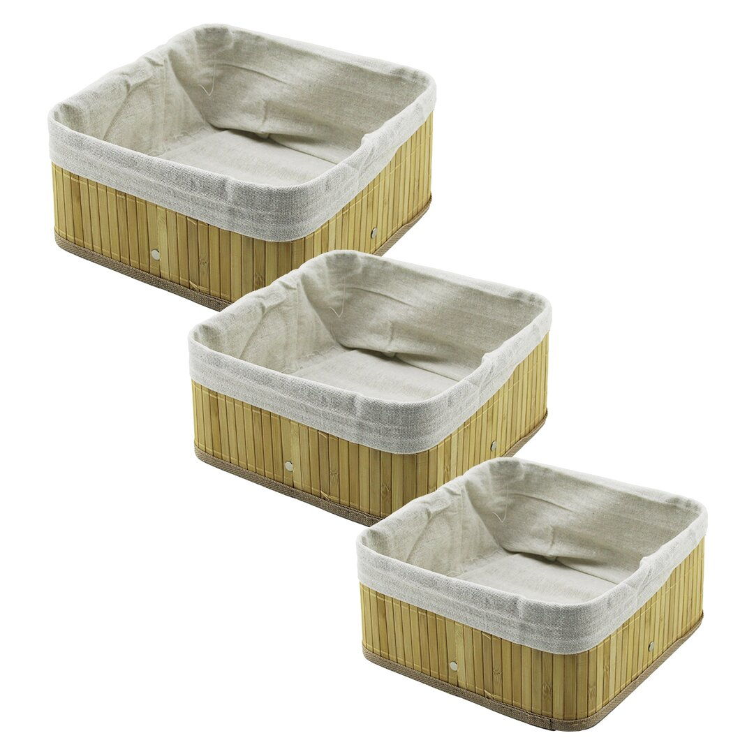 3 BOY KARE BAMBU KENAR ORGANİZER SEPET AHŞAP ALTLIK - BEZLİ 17X17-21X21-26X26CM (5347)