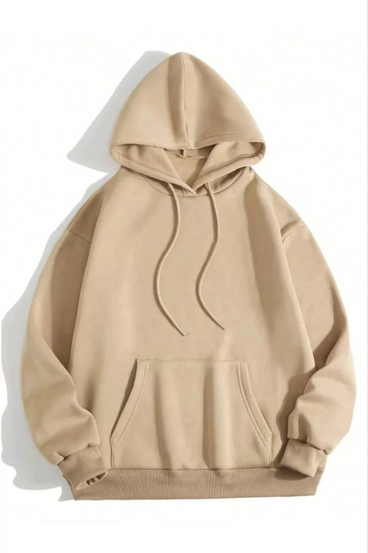 3-Thread Cotton Unisex Hooded Sweatshirt - Beige