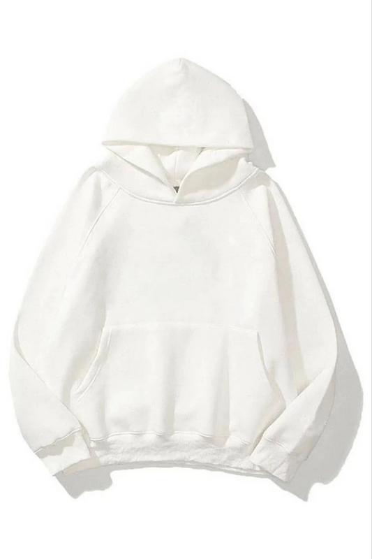 سويت شيرت بقبعة قطن للجنسين 3 خيوط - أبيض
