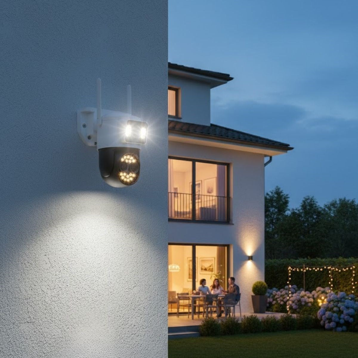 3 Kameralı Kablolu Akıllı Güvenlik Kamerası - 360° PTZ Hareketli, Çift Antenli, WiFi IP, Gece Görüşlü Dış Mekan Kamera (5347)