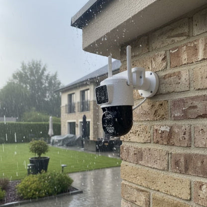 3 Kameralı Kablolu Akıllı Güvenlik Kamerası - 360° PTZ Hareketli, Çift Antenli, WiFi IP, Gece Görüşlü Dış Mekan Kamera (5347)
