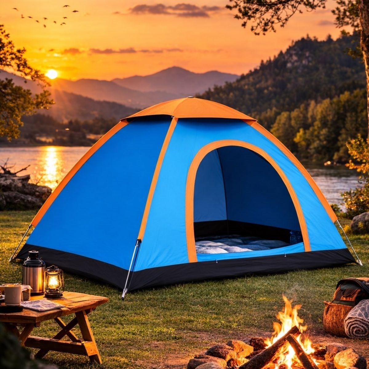 3 Kişilik Yarı Otomatik Kurulum Kamp Çadırı - Suya Dayanıklı, Taşıma Çantalı Outdoor Aile Çadırı, Piknik, Plaj ve Doğa 200x150x110 cm (5347)