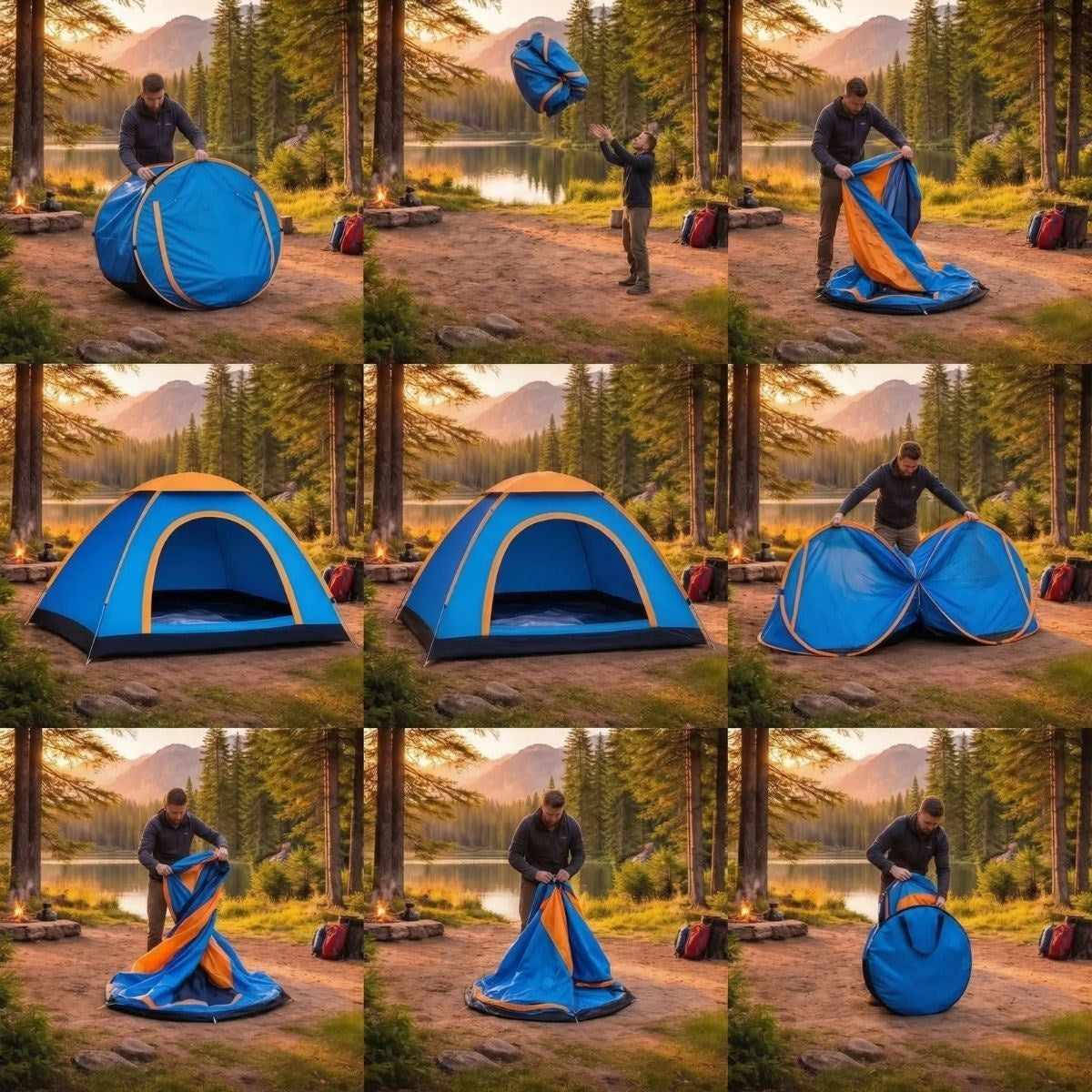 3 Kişilik Yarı Otomatik Kurulum Kamp Çadırı - Suya Dayanıklı, Taşıma Çantalı Outdoor Aile Çadırı, Piknik, Plaj ve Doğa 200x150x110 cm (5347)