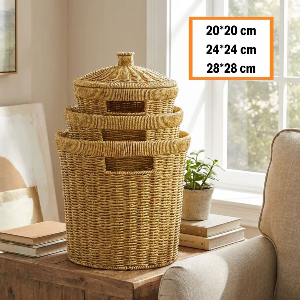3 lü İç İçe Geçebilen Büyük Plastik Rattan Hasır Sepet Seti-Dayanıklı Çok Amaçlı Ev,Banyo ve Mutfak Düzenleyici (5347)