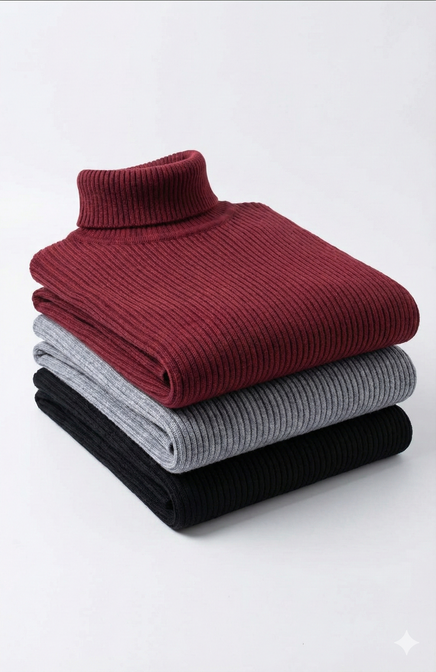 3'lü Siyah, Bordo, Gri Unisex Kaşkorse Boğazlı Full Likralı Fitilli Body Kazak