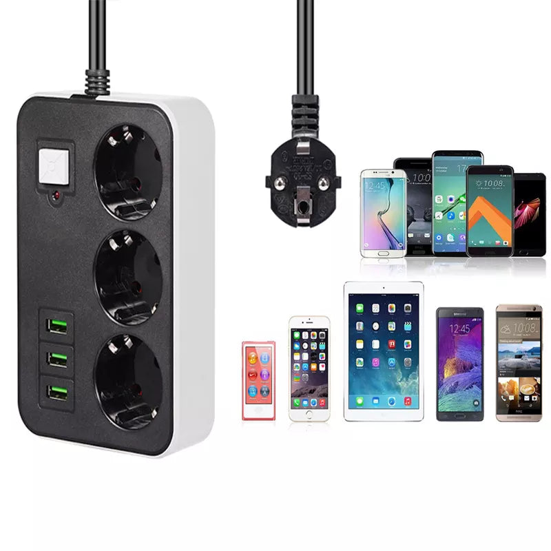 مقبس حماية من التيار بثلاثة منافذ USB وثلاثة مخارج بطول 1.8 متر (5347)