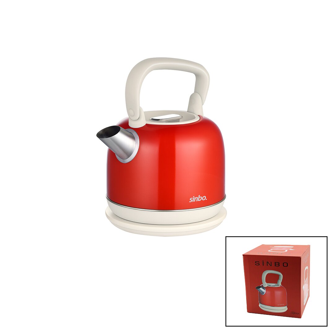 Sinbo Demlik Kettle Su Isıtıcı - Kırmızı - 2.2 Litre - Çelik - Retro Görünüm
