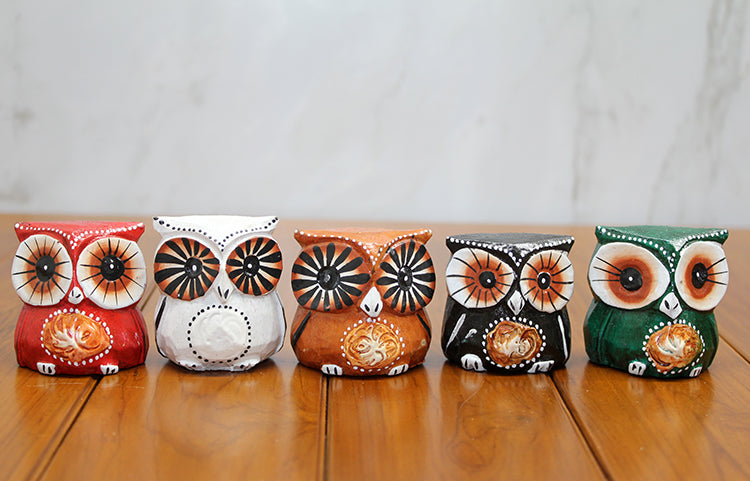 Wooden Owl Set of 5, Model 3