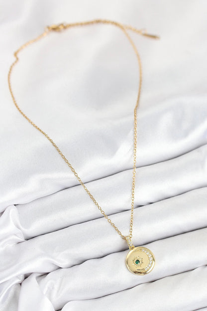 Mey İthalat® 316L Çelik Zirkon Taşlı Ay Ve Güneş Model Gold Renk Kadın Kolye