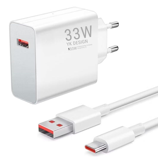 شاحن حائط سريع 33 وات - مع كابل تايب سي، مخرج USB، ودعم الشحن الذكي (5347)