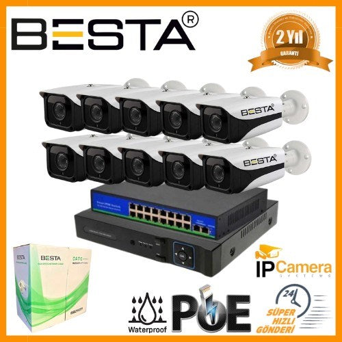 5 MP 1440P 10 Dış Mekan Kameralı IP POE Güvenlik Seti