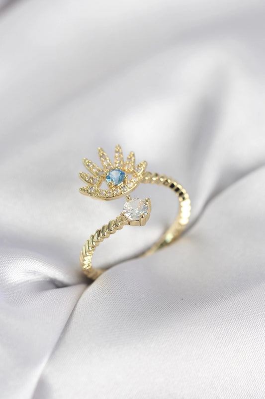Mey İthalat® Gold Renk Göz Model Zirkon Taşlı Kadın Yüzük