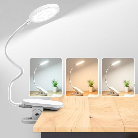360° Esnek Kitap Okuma Lambası - Mandallı, USB Şarjlı, 3 Renk 3 Parlaklık, Dokunmatik Kontrollü Göz Korumalı LED Lamba (5347)