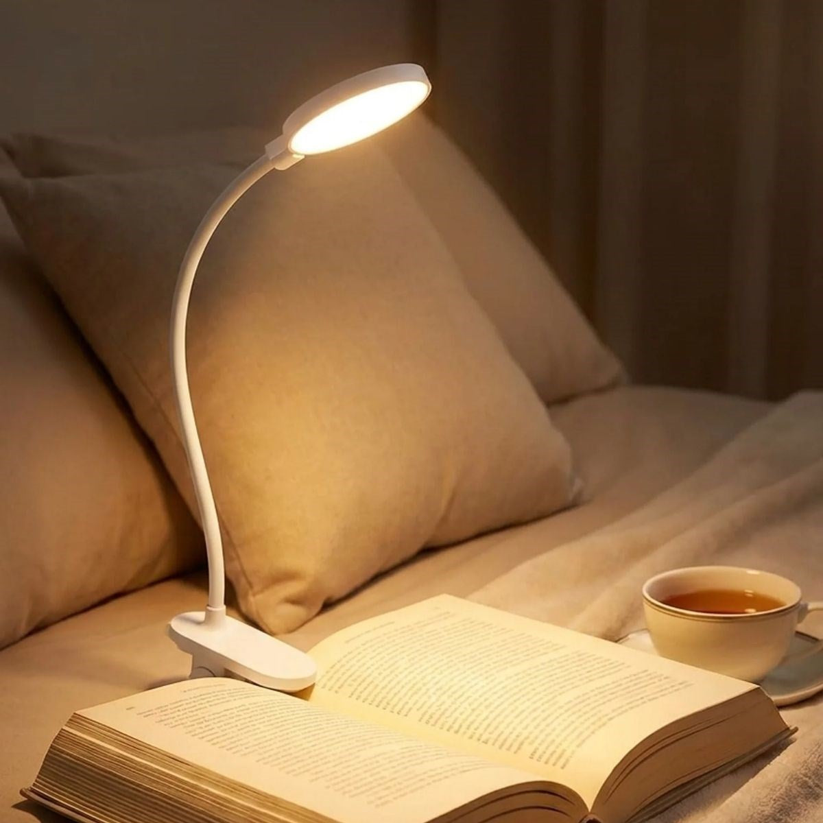 360° Esnek Kitap Okuma Lambası - Mandallı, USB Şarjlı, 3 Renk 3 Parlaklık, Dokunmatik Kontrollü Göz Korumalı LED Lamba (5347)