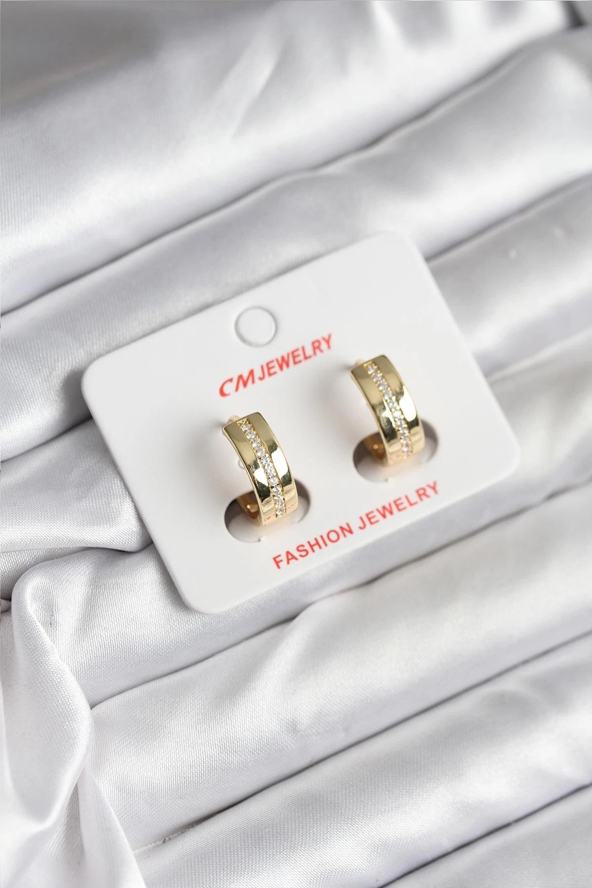 Mey İthalat® 14K Gold Renk Kaplama Zirkon Taşlı Halka Model CM Kadın Küpe