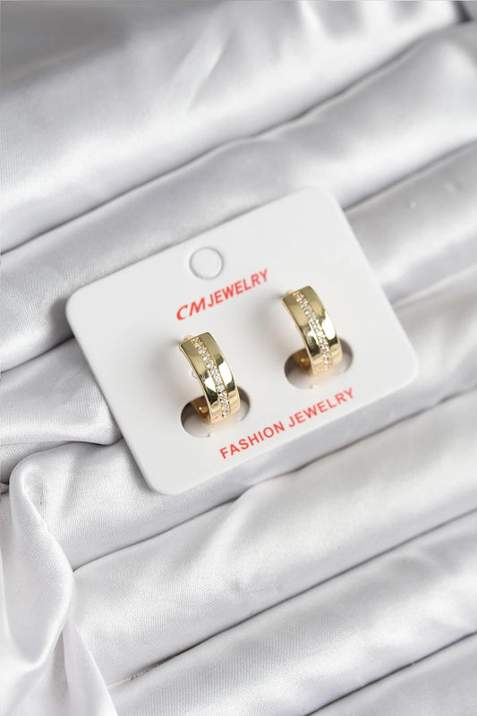Mey İthalat® 14K Gold Renk Kaplama Zirkon Taşlı Halka Model CM Kadın Küpe