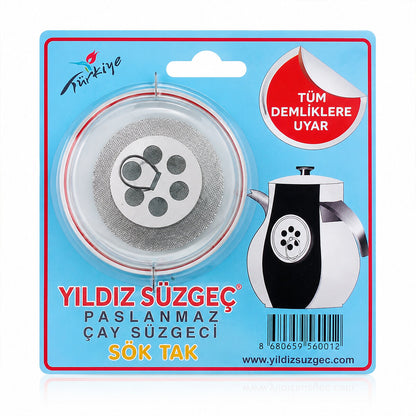 Sök Tak Çay Süzgeci - Paslanmaz Çelik Yıldız Tasarımlı Sökülebilir Çay Süzgeci