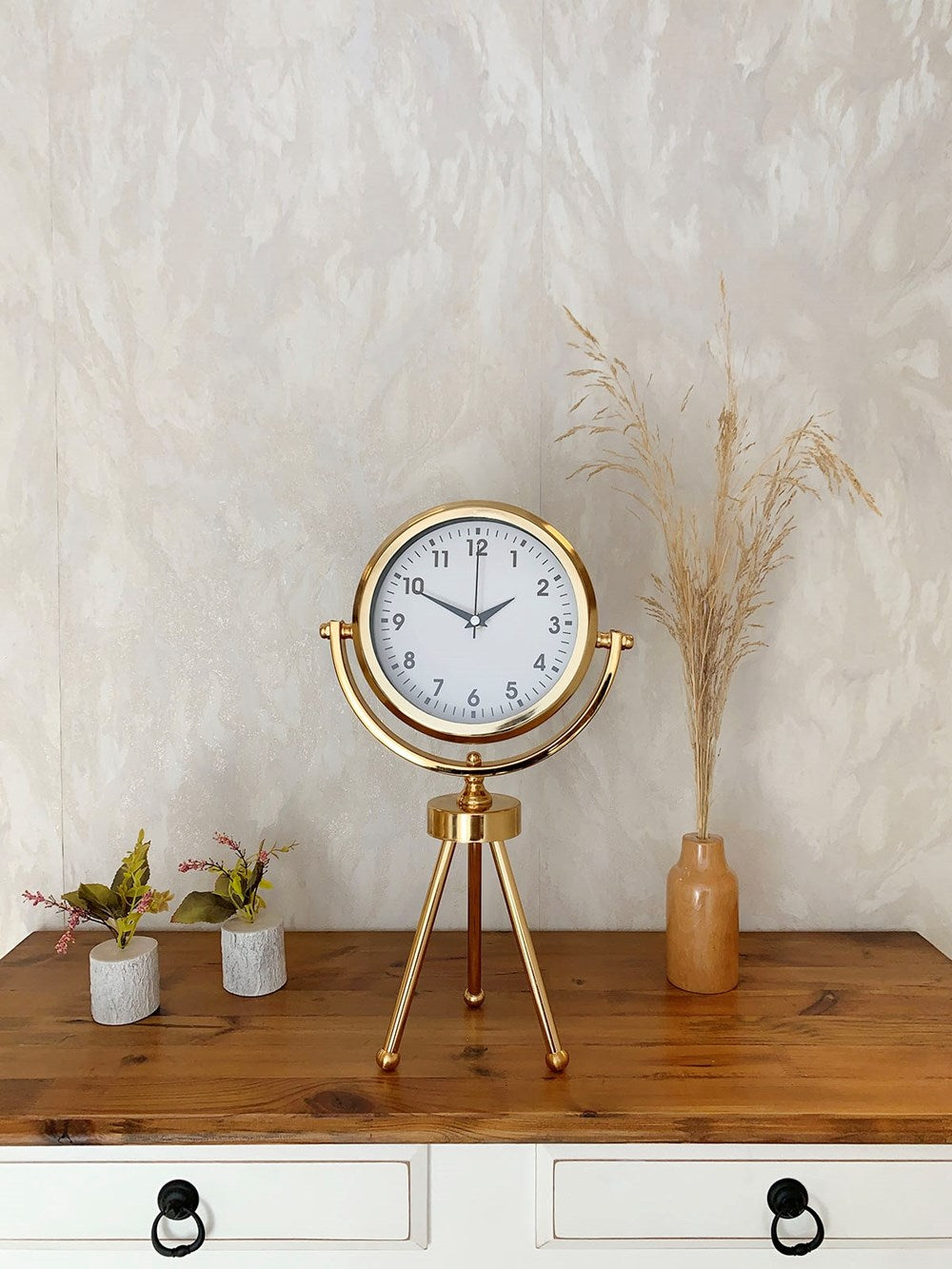 Gold Metal Mini Tripod Lüks Masa Saati 45×26 cm