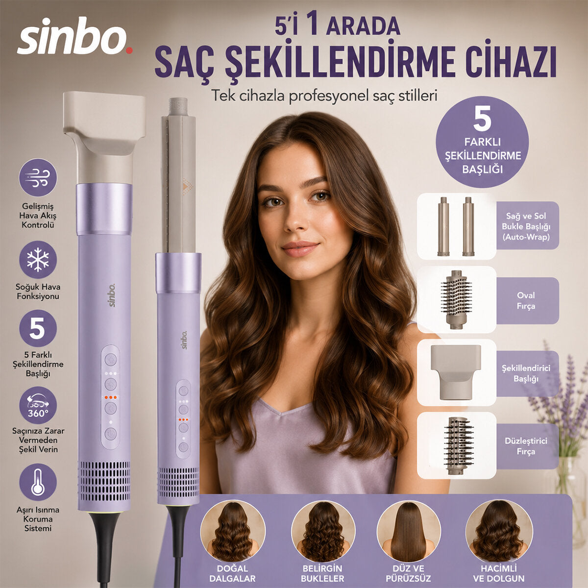 Sinbo Saç Şekillendirme Cihazı - 5 Başlıklı - 3 Kademeli Hız ve Sıcaklık Ayarı