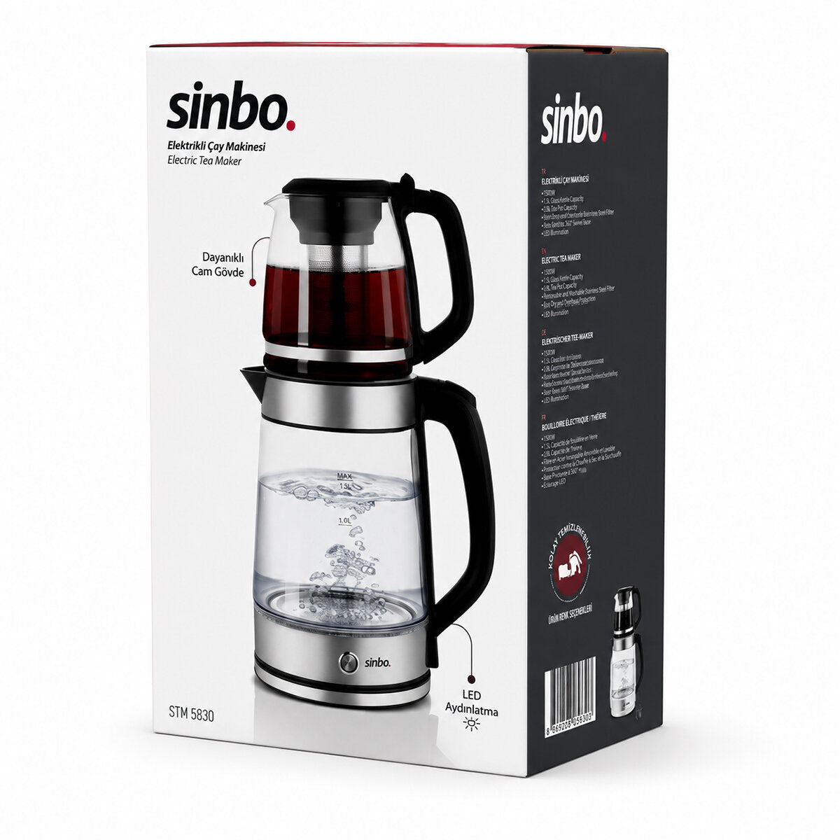 Sinbo 2'si 1 Arada Çaycı - Kettle - 2.0L + 1.2L Kapasite - Cam Gövde