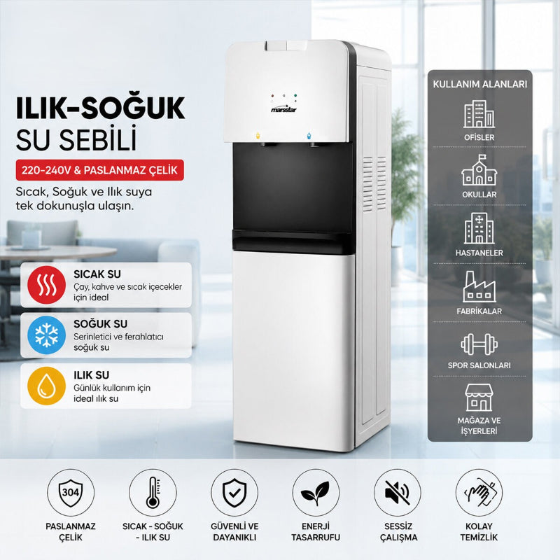 Su Sebili - Sıcak, Ilık ve Soğuk Su Seçenekli - Üstten Yüklemeli
