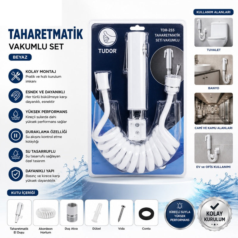 Beyaz Taharetmatik Seti - Vakumlu Montaj - Akordeon Hortumlu