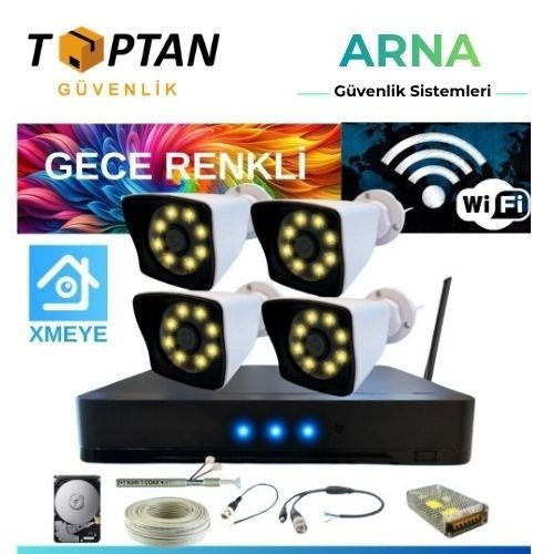 5 Mp Lens 2 Mp 1080P Gece Renkli 4 Kameralı Wıfı Özellikli Kamera Seti 4 Tb HDD