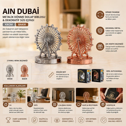 Küçük Boy Metalik Dönme Dolap Biblosu - Ain Dubai Figürü - Dekoratif Süs Eşyası