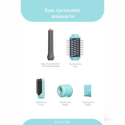Sinbo Air Brush Saç Şekillendirme Cihazı - 5 Başlıklı - Mavi Renk