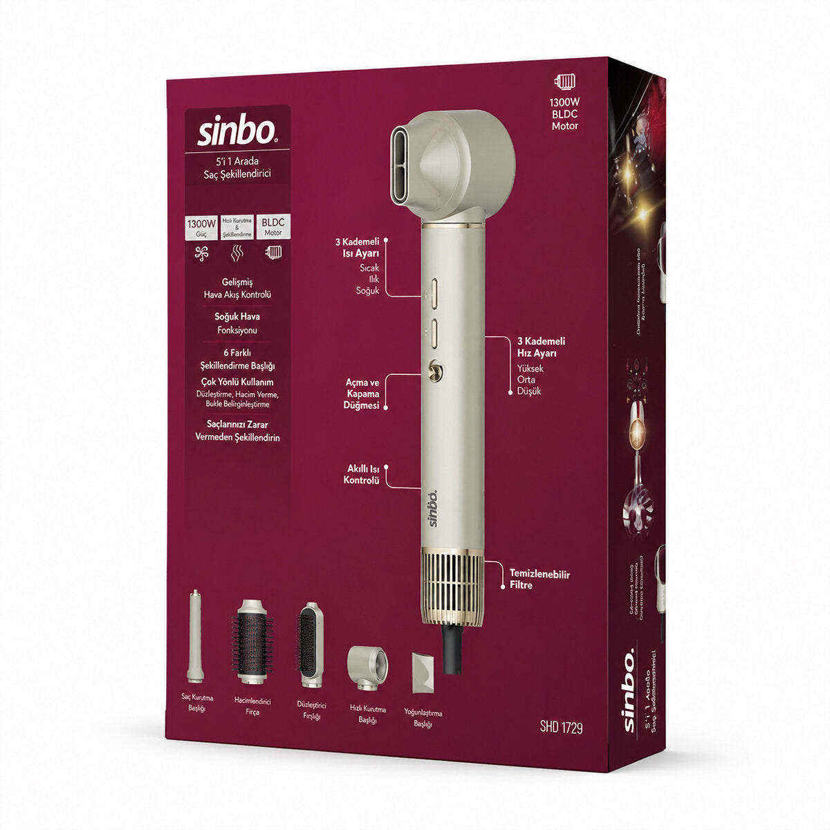 Sinbo Air Brush Saç Şekillendirme Cihazı - 5 Başlıklı - Rose Gold Renk