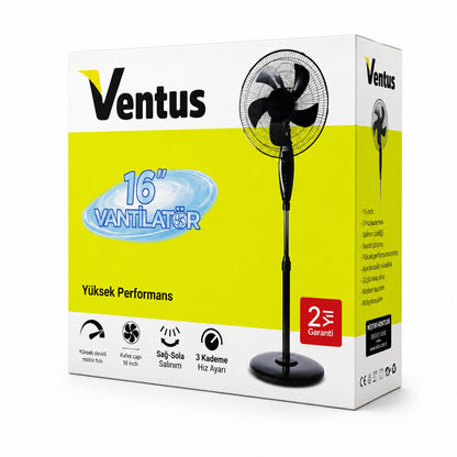 Ev Tipi Ayaklı Vantilatör - 16 İnç 5 Pervaneli - 45W Performans