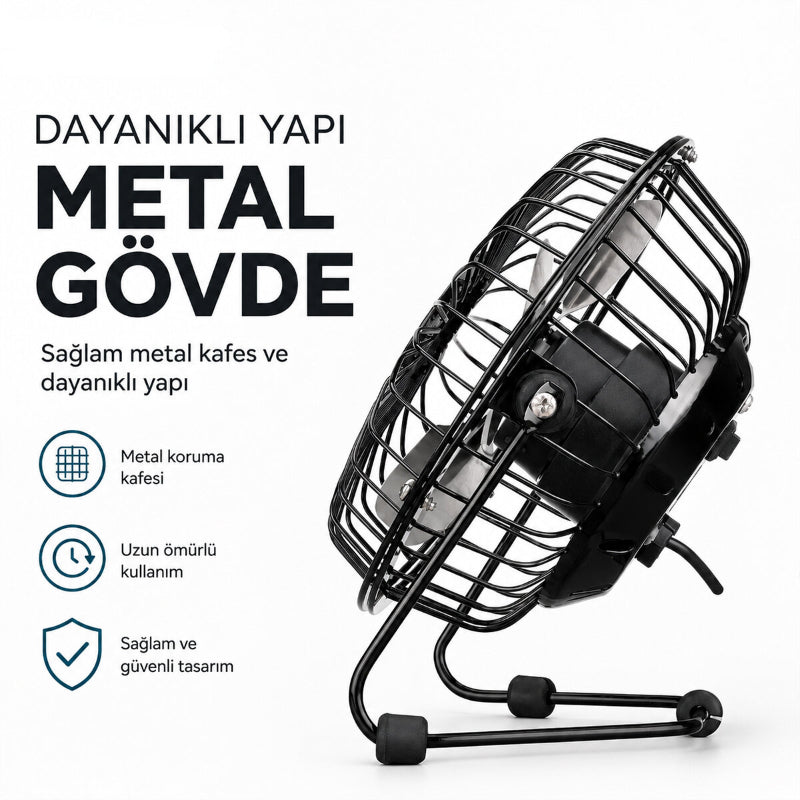 Masaüstü Mini USB Fan - Metal Gövdeli - Ultra Sessiz