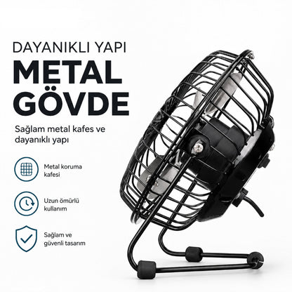 Masaüstü Mini USB Fan - Metal Gövdeli - Ultra Sessiz