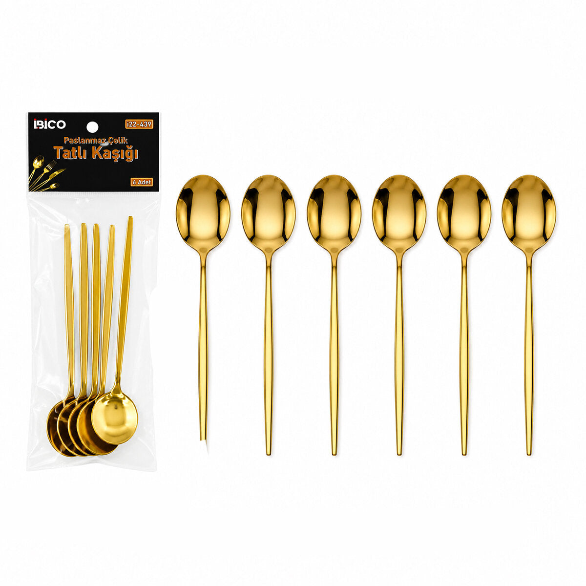 6 Parça Tatlı Kaşığı Seti - Gold Renk - Paslanmaz Çelik