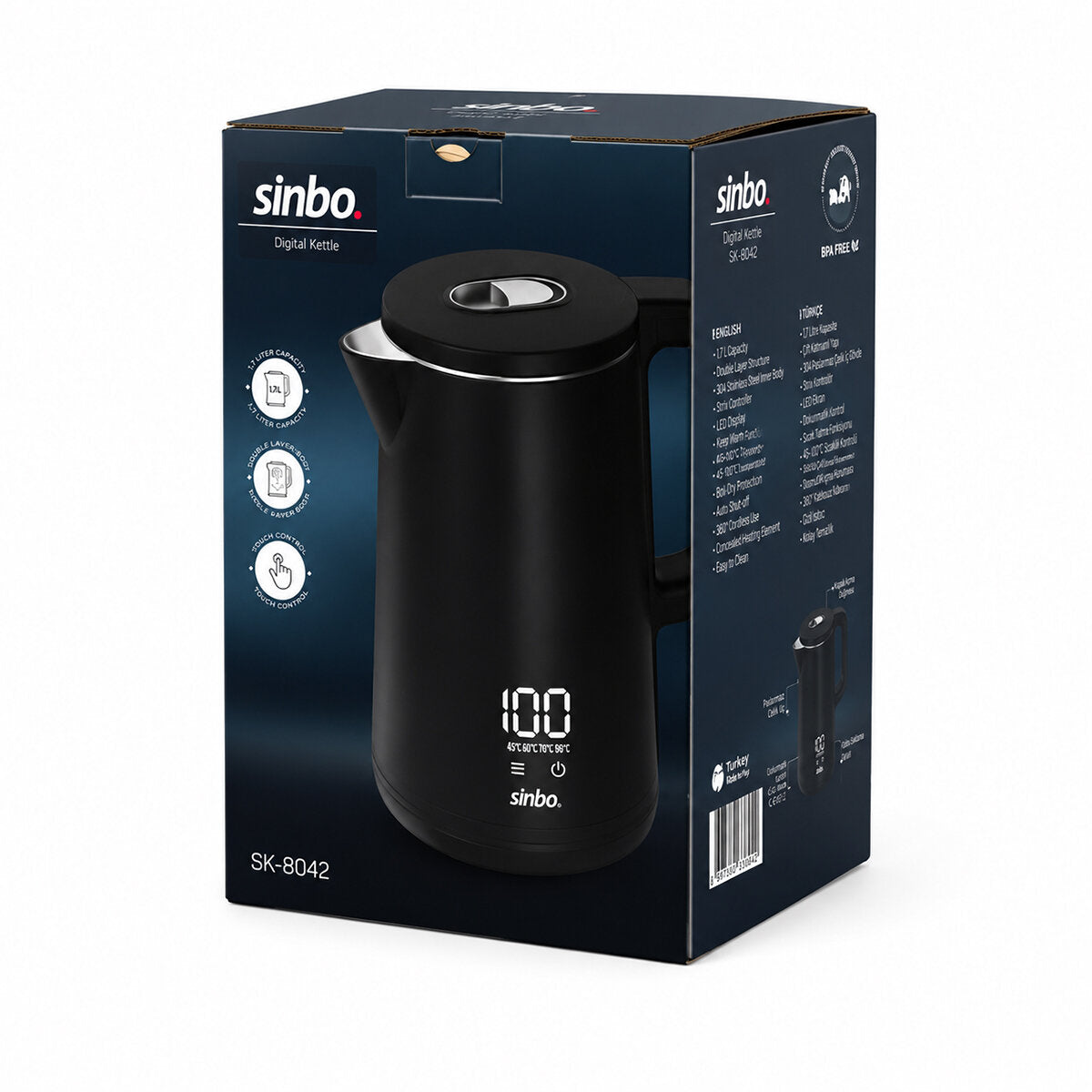 Sinbo 1.8 Litre Dijital Kettle - Dokunmatik Ekranlı - Akıllı Su Isıtıcısı