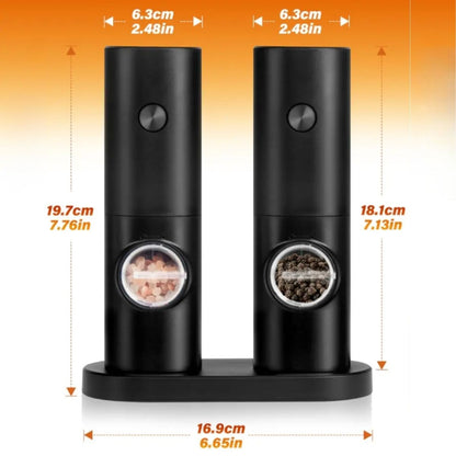 Starixa® Otomatik Pilli Tuz Karabiber Değirmeni Seti 2 li - LED Işıklı, Standlı, Elektrikli Baharat Öğütücü Baharatlık