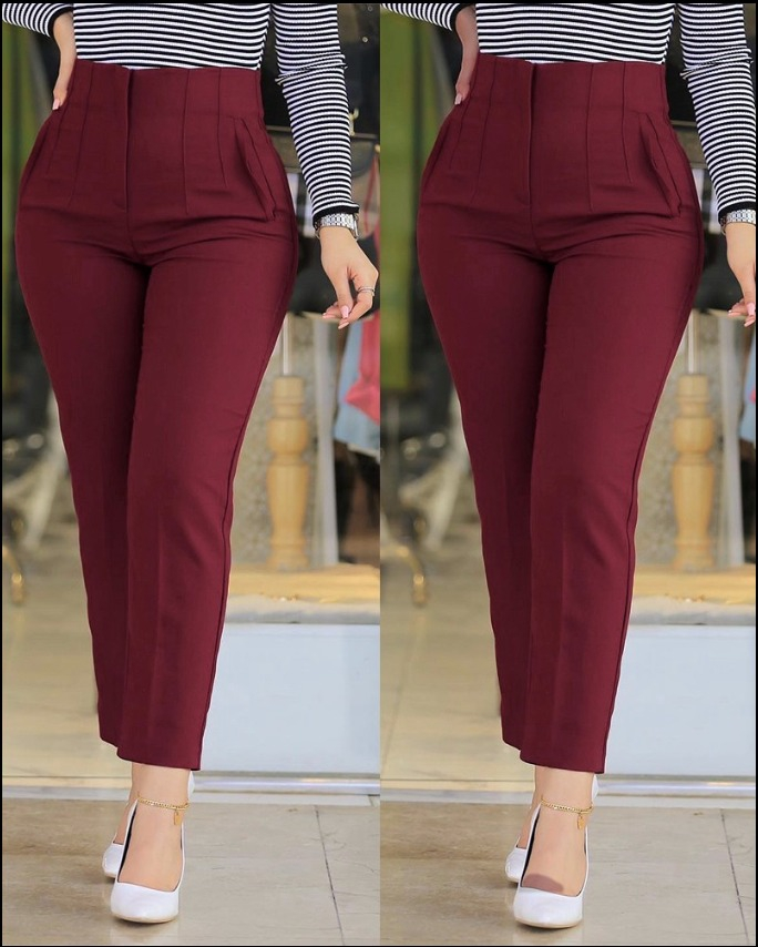 Kadın üste Oturan Paçası Bilek üzerinde Biten Atlas Kumaş Pantolon 36 (S) - 48 (4XL)