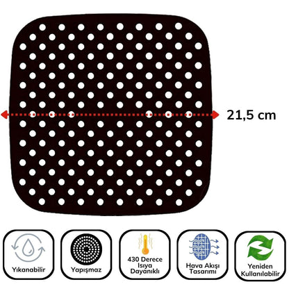 Starixa® Renkli Isıya Dayanıklı Yıkanılabilir Silikon Fırın Ve Airfryer Kare Pişirme Matı 21,5 Cm