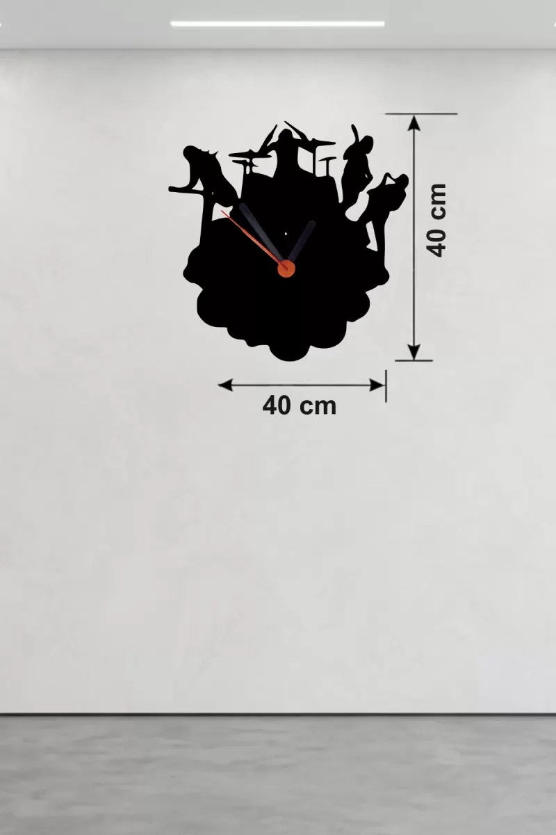 Mey İthalat® Rock Band ve Müzik Temalı Ahşap Duvar Saati - 40x40 cm Lazer Kesim