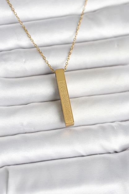 Mey İthalat® 316L Çelik Gold Renk Ayetel Kürsi Yazılı Bar Çubuk Kolye