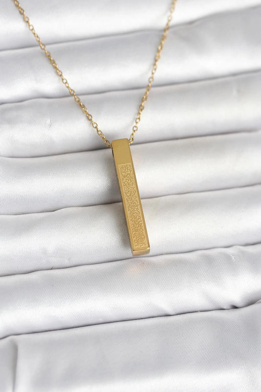 Mey İthalat® 316L Çelik Gold Renk Ayetel Kürsi Yazılı Bar Çubuk Kolye