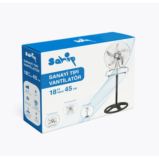 3-IN-1 USE 18-INCH 45 CM INDUSTRIAL STANDING FAN 5-METAL BLADES 3-SPEED 75W Y:150CM FAN (5347)