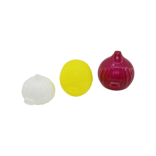 3-PIECE STORAGE BOX LEMON - ONION - GARLIC COLORED PLASTIC MESH PACKAGING (5347)