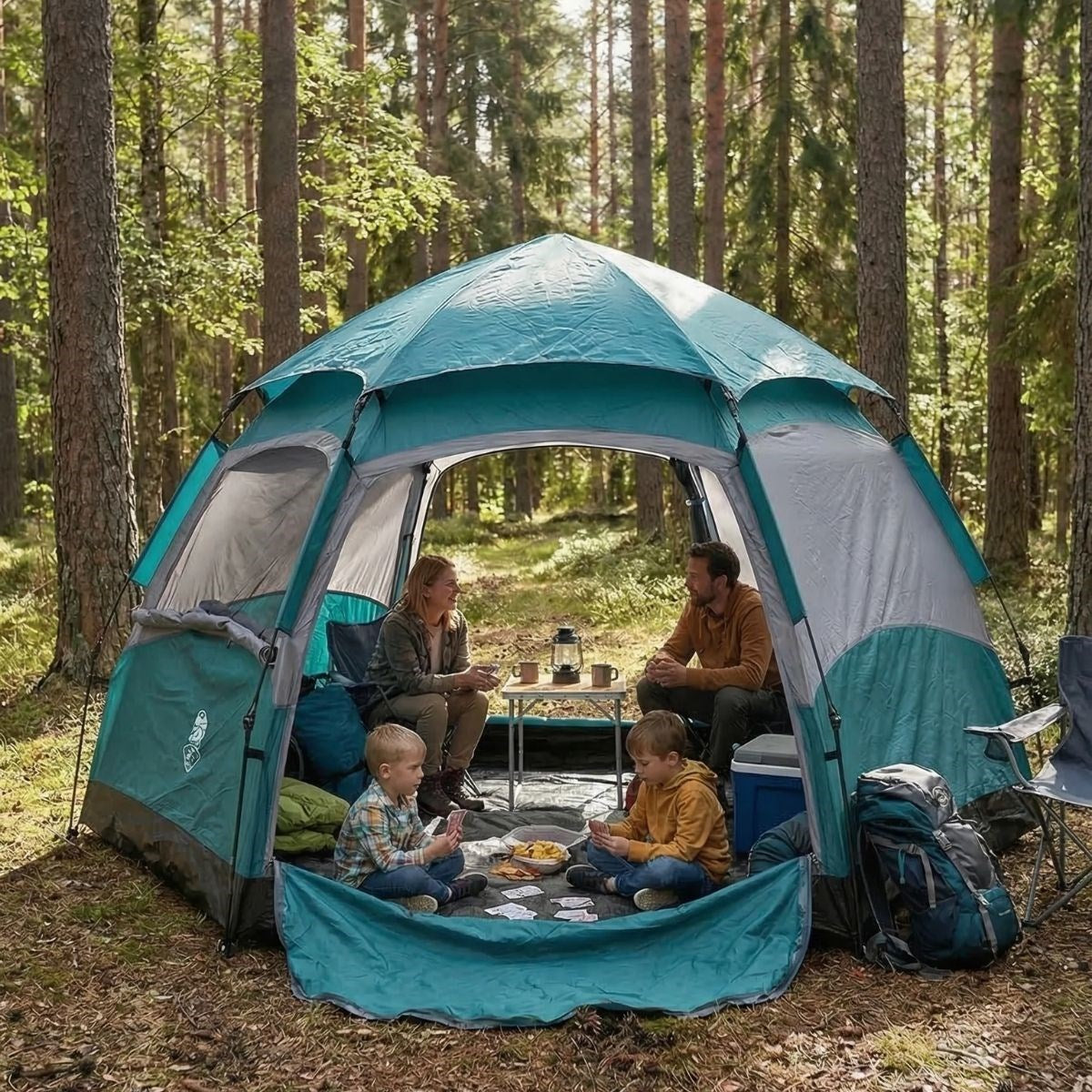 4 Kişilik Otomatik Kamp Çadırı - Altıgen Tasarım, Çift Kapılı, Suya Dayanıklı, Hızlı Kurulumlu Geniş Aile Outdoor Çadırı 240x240x160 cm (5347)