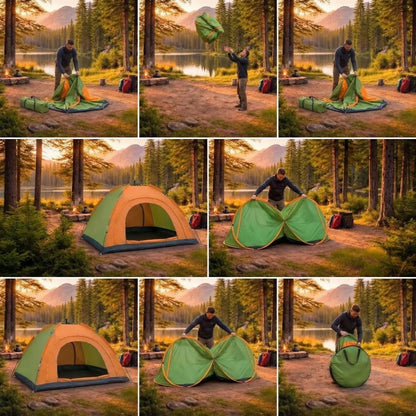 4 Kişilik Yarı Otomatik Kamp Çadırı - Suya Dayanıklı, Hızlı Kurulumlu Outdoor Aile Çadırı, Doğa, Kamp ve Piknik 200x200x135 cm (5347)