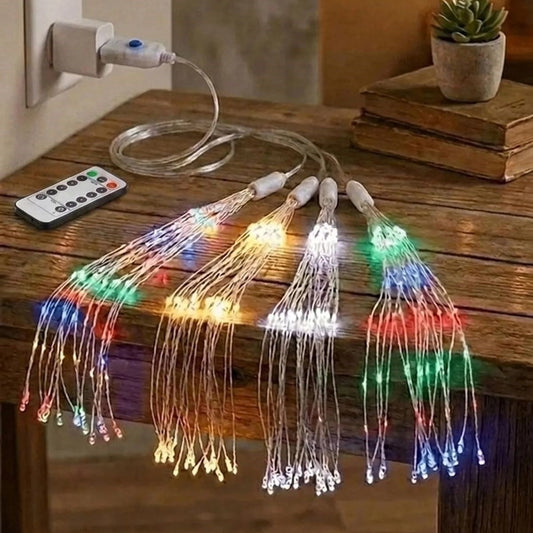 4 lü Açılır LED Işık Seti - 8 Farklı Işık Modlu, Kumandalı, USB Kablolu Renkli Dekoratif Fiber LED Lamba (5347)