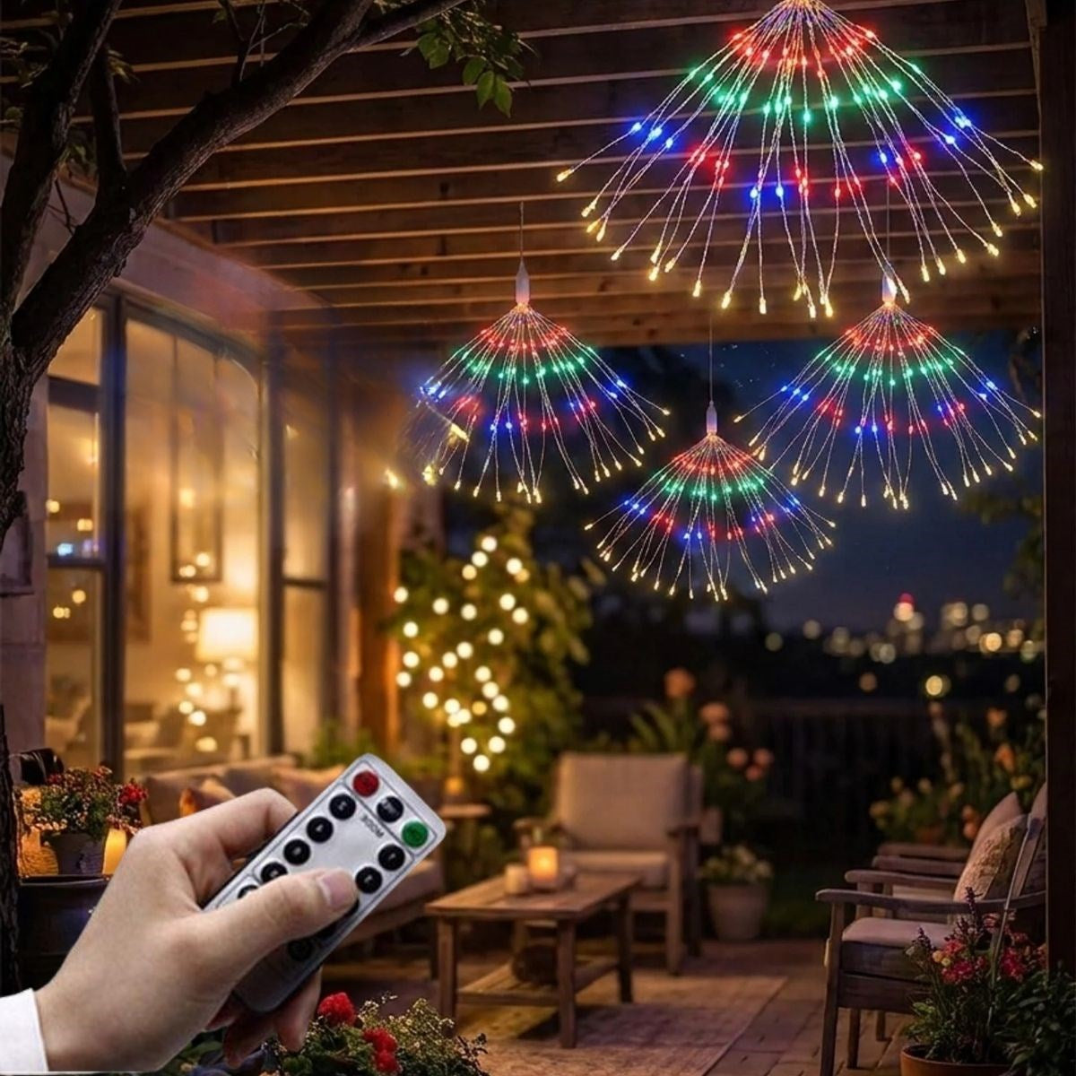 4 lü Açılır LED Işık Seti - 8 Farklı Işık Modlu, Kumandalı, USB Kablolu Renkli Dekoratif Fiber LED Lamba (5347)