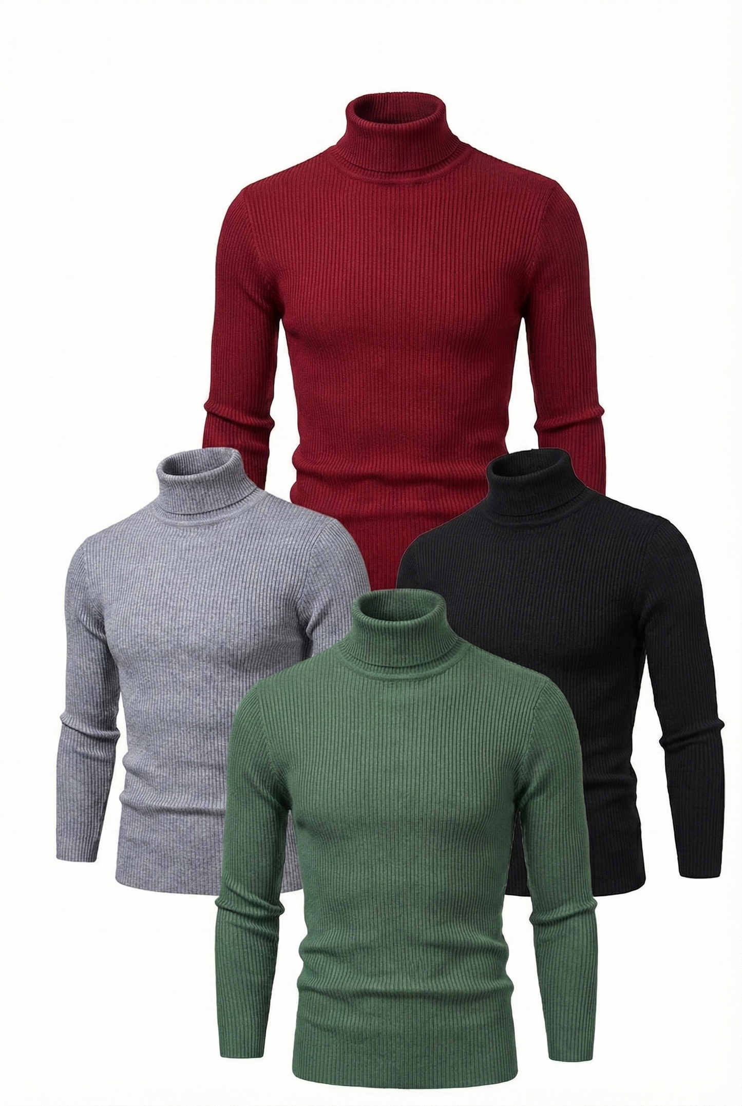 4'lü Siyah, Bordo, Gri, Haki Unisex Kaşkorse Boğazlı Full Likralı Fitilli Body Kazak