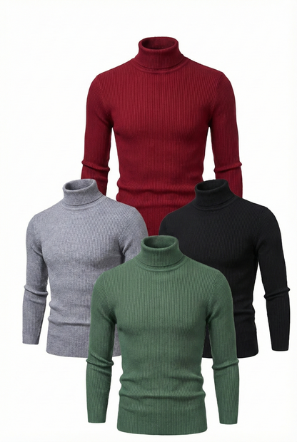 4'lü Siyah, Bordo, Gri, Haki Unisex Kaşkorse Boğazlı Full Likralı Fitilli Body Kazak