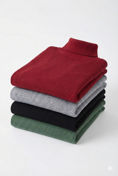 4'lü Siyah, Bordo, Gri, Haki Unisex Kaşkorse Boğazlı Full Likralı Fitilli Body Kazak